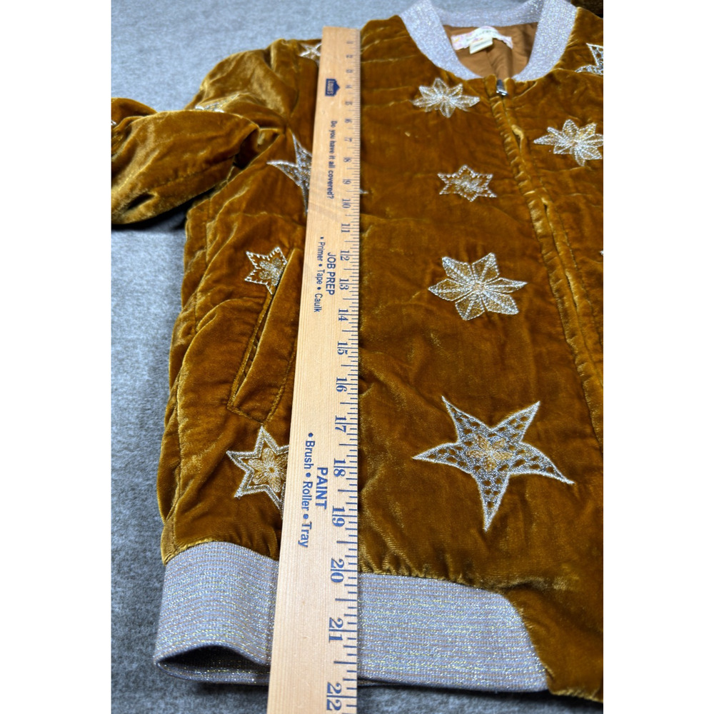 Band of Gypsies L'Astra Gold Velvet Star Embroidered Bomber Jacket Women S Boho - Picture 8 of 10